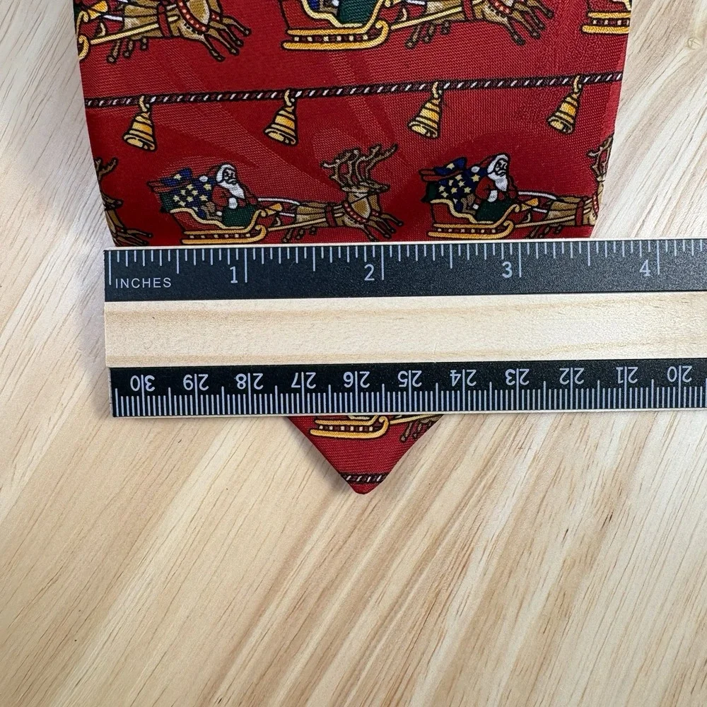 Jingle Bells Santa Sled Reindeer Men's Red Novelty Christmas Neck Tie